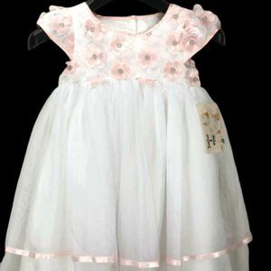 Mia & Mimi Toddler Fancy Dress Pink White Flowers